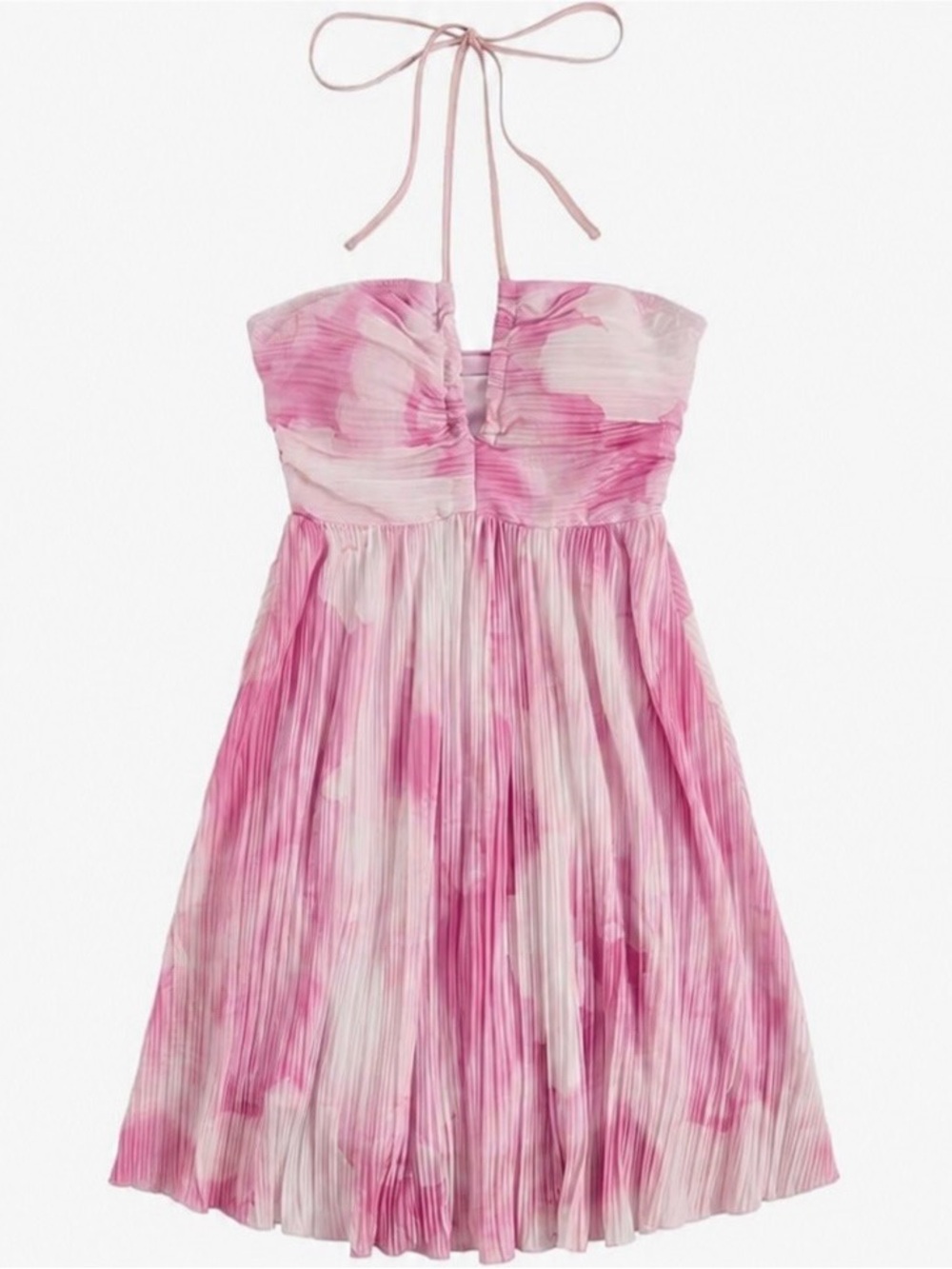 Pink Tie-Dye Halter Pleated Dress